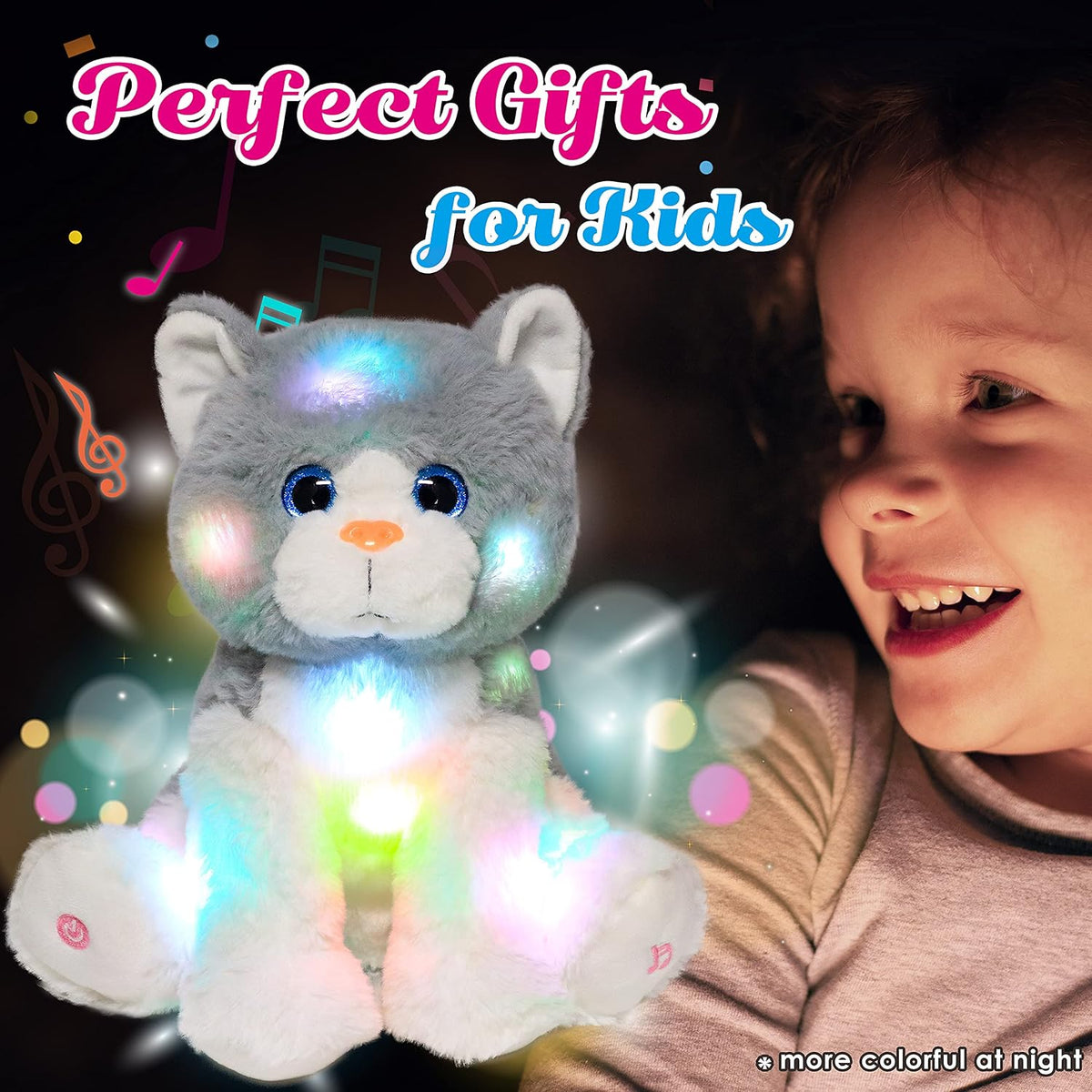 Light-Up Singing Cat Plush Toy LED Musical Stuffed Animal