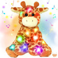 LED Musical Stuffed Giraffe Lighting up Singing Plush Toy Adjustable Volume Lullaby Animated Soothe Birthday Festival for Kids Toddlers Boys Girls, Orange, 11''