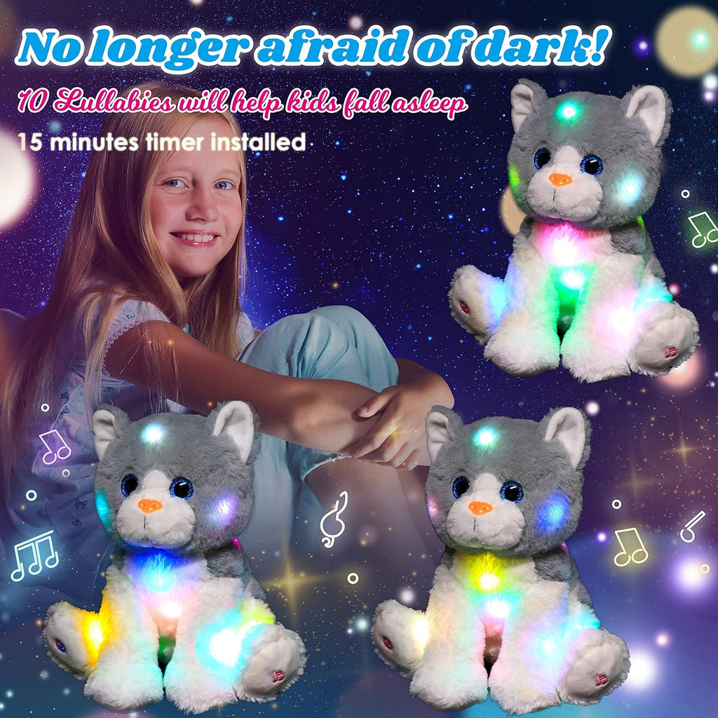 Light-Up Singing Cat Plush Toy LED Musical Stuffed Animal