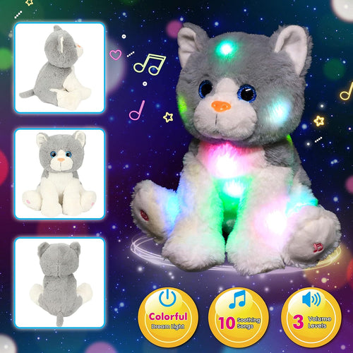 Light-Up Singing Cat Plush Toy LED Musical Stuffed Animal