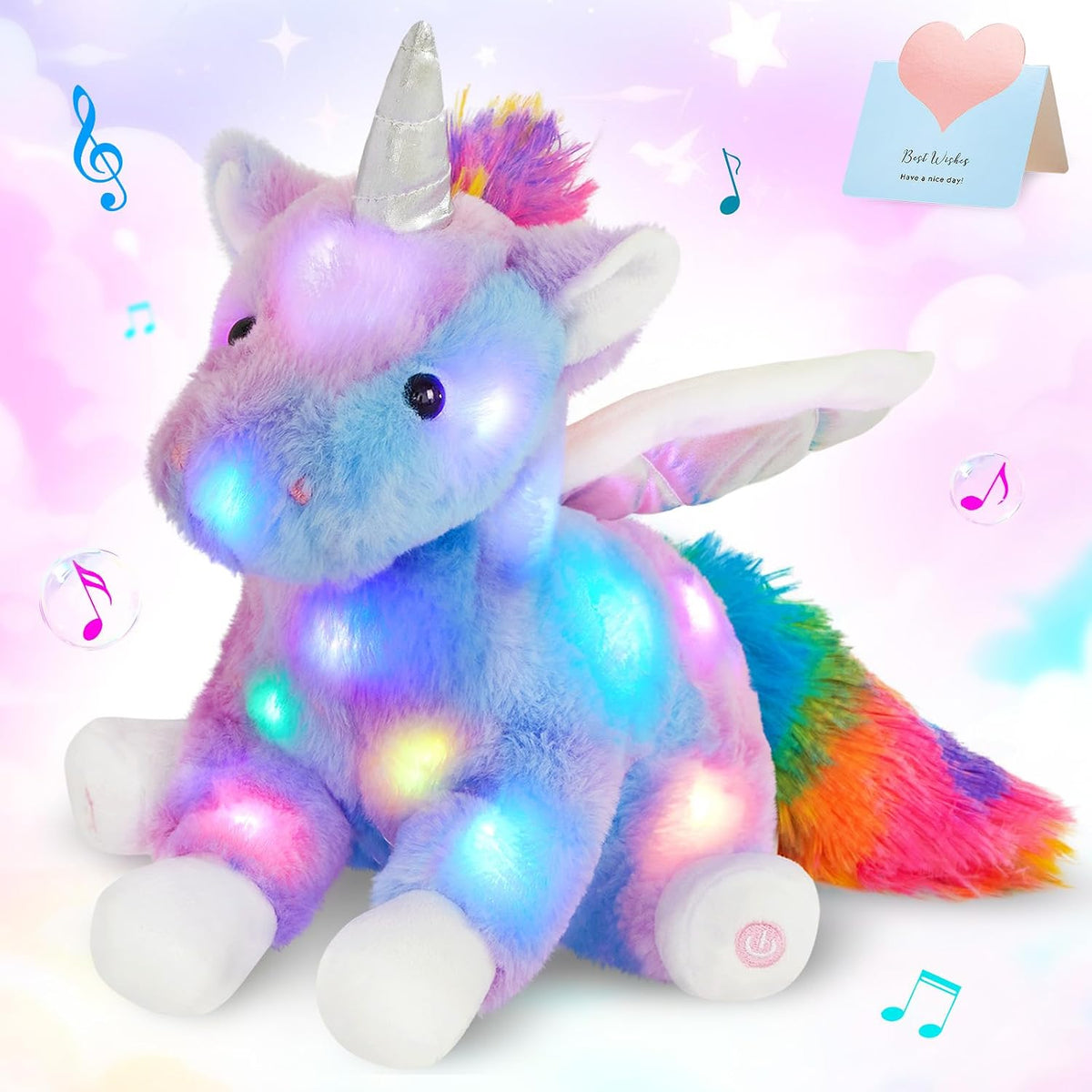16.5" Light up Musical Unicorn Stuffed Animal Singing Rainbow
