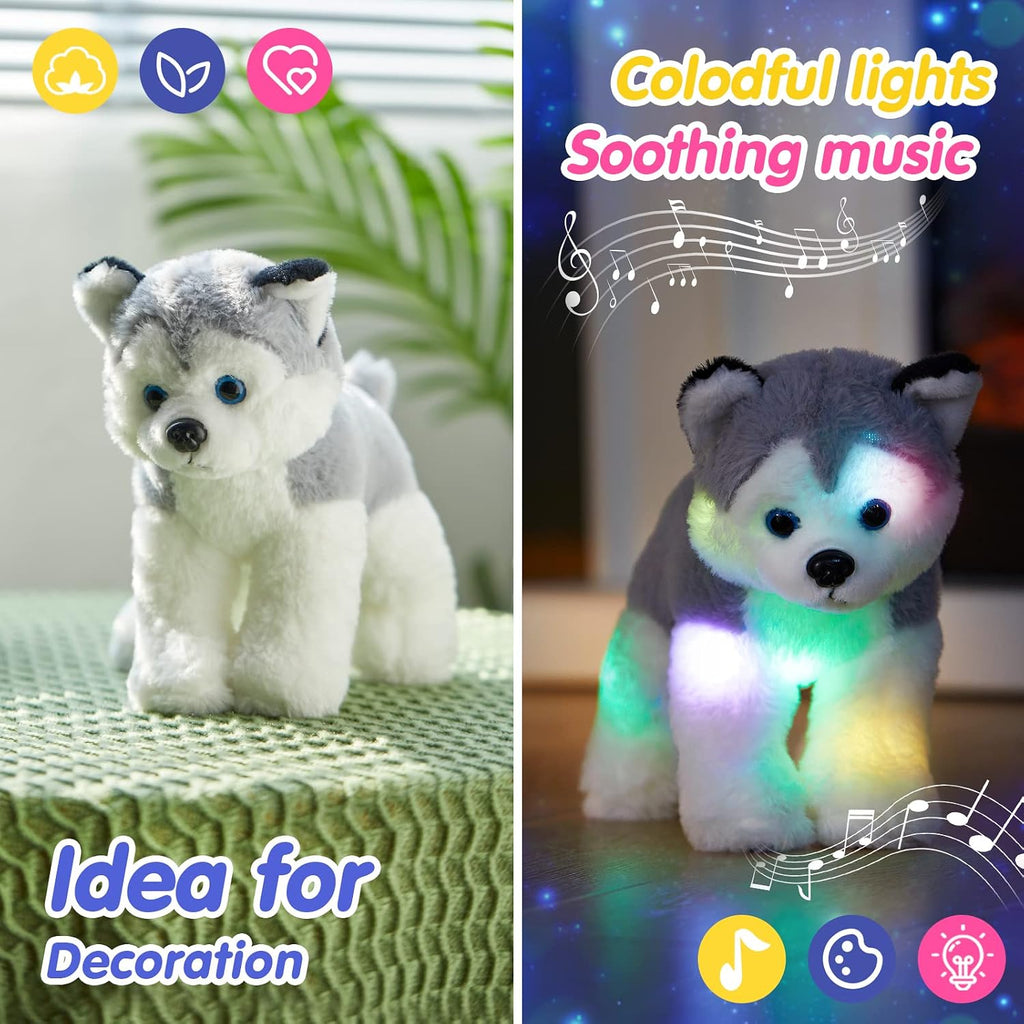 12'' Musical Light up Husky Puppy Stuffed Animal Realistic Husky Plush Toys