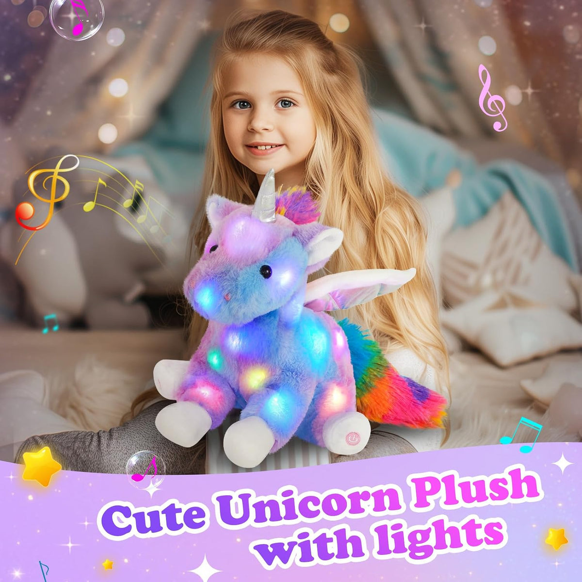 16.5" Light up Musical Unicorn Stuffed Animal Singing Rainbow