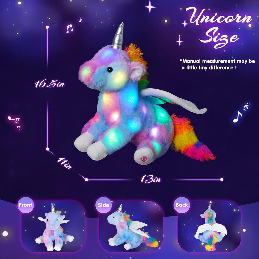 16.5" Light up Musical Unicorn Stuffed Animal Singing Rainbow