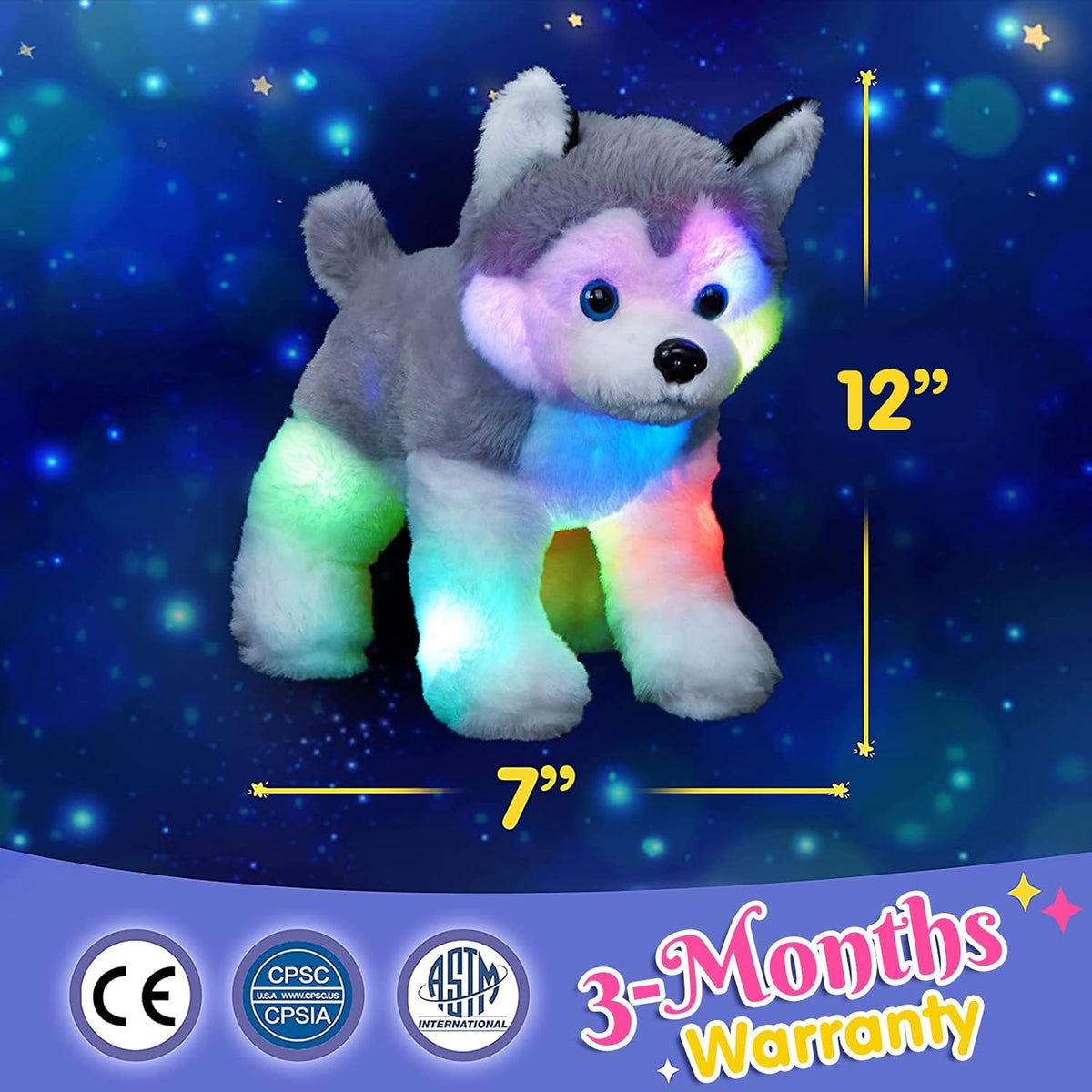 12'' Musical Light up Husky Puppy Stuffed Animal Realistic Husky Plush Toys