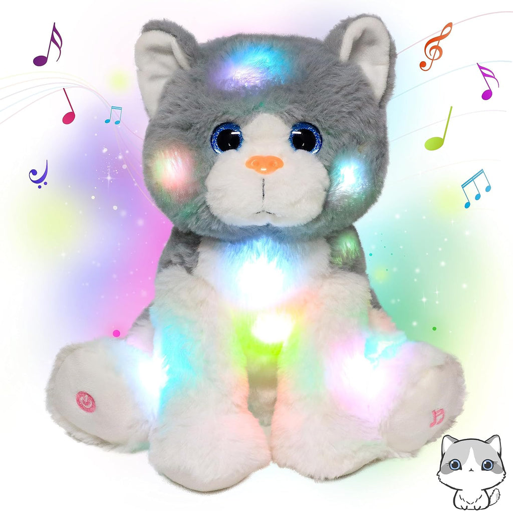 Light-Up Singing Cat Plush Toy LED Musical Stuffed Animal